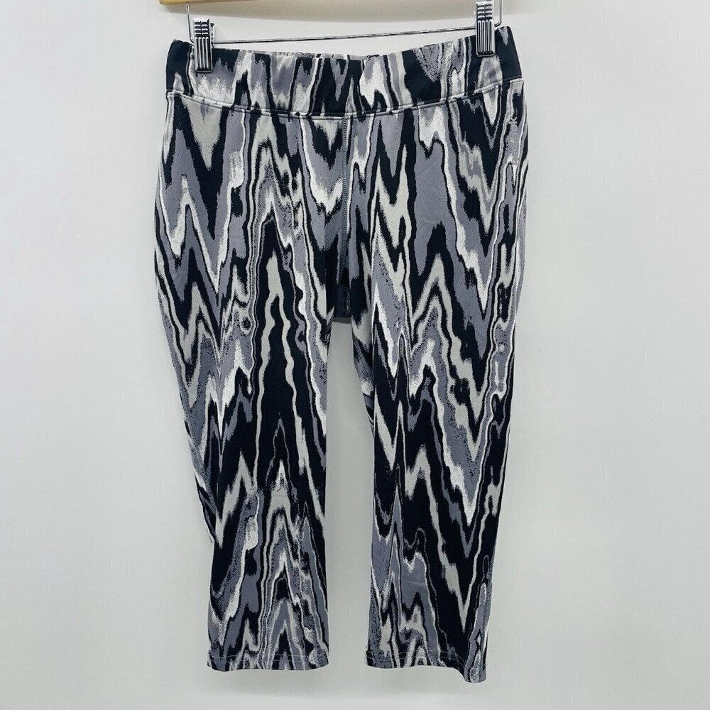 Reebok Womens Size Large Wide Waistband Printed Athletic Capri Pants Gray 2381